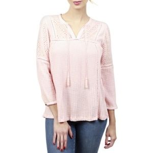 New Lucky Brand Pink Embroidered Peasant Top